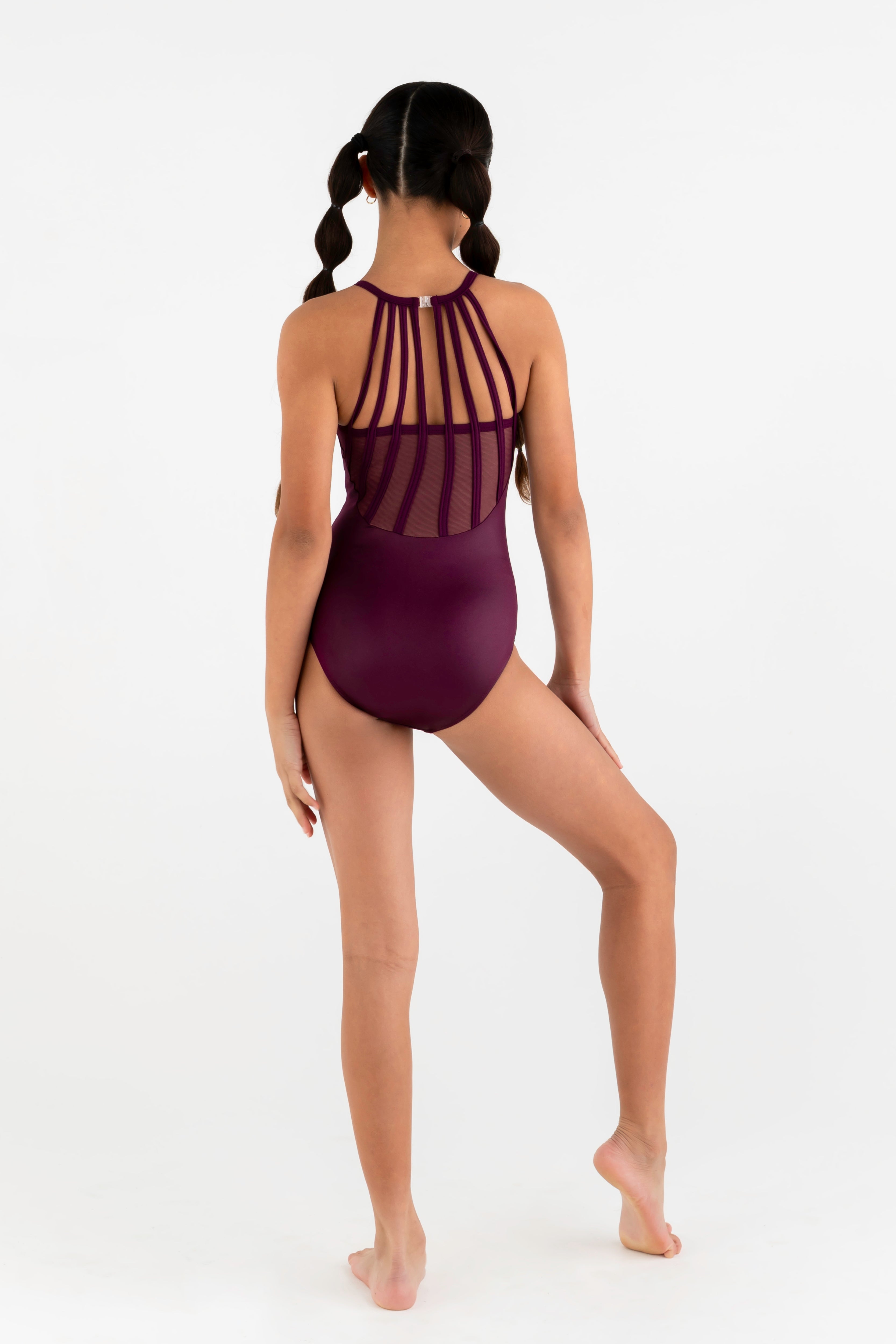 RASPBERRY Sylvia P gymnastics Leotard CM 8 Medium Berry Plum SUPER STRAPPY high quality BACK